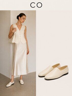 CO White Leather Ballet Flats EU 40 Minimalist Slip On Shoes Italy Soft Leather
